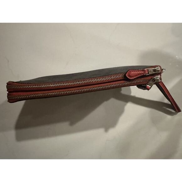 Coach Signature Wristlet Brown/Red Leather Trim – Classic Logo Print - Picture 7 of 11